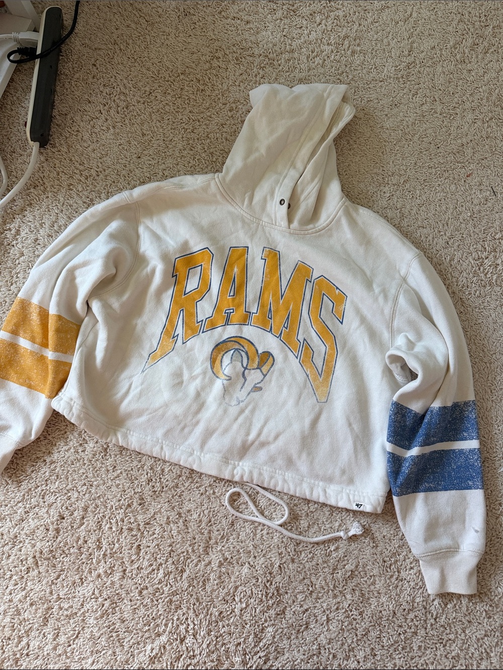 Cropped White Los Angelas Rams NFL Hooded Sweatshirt
